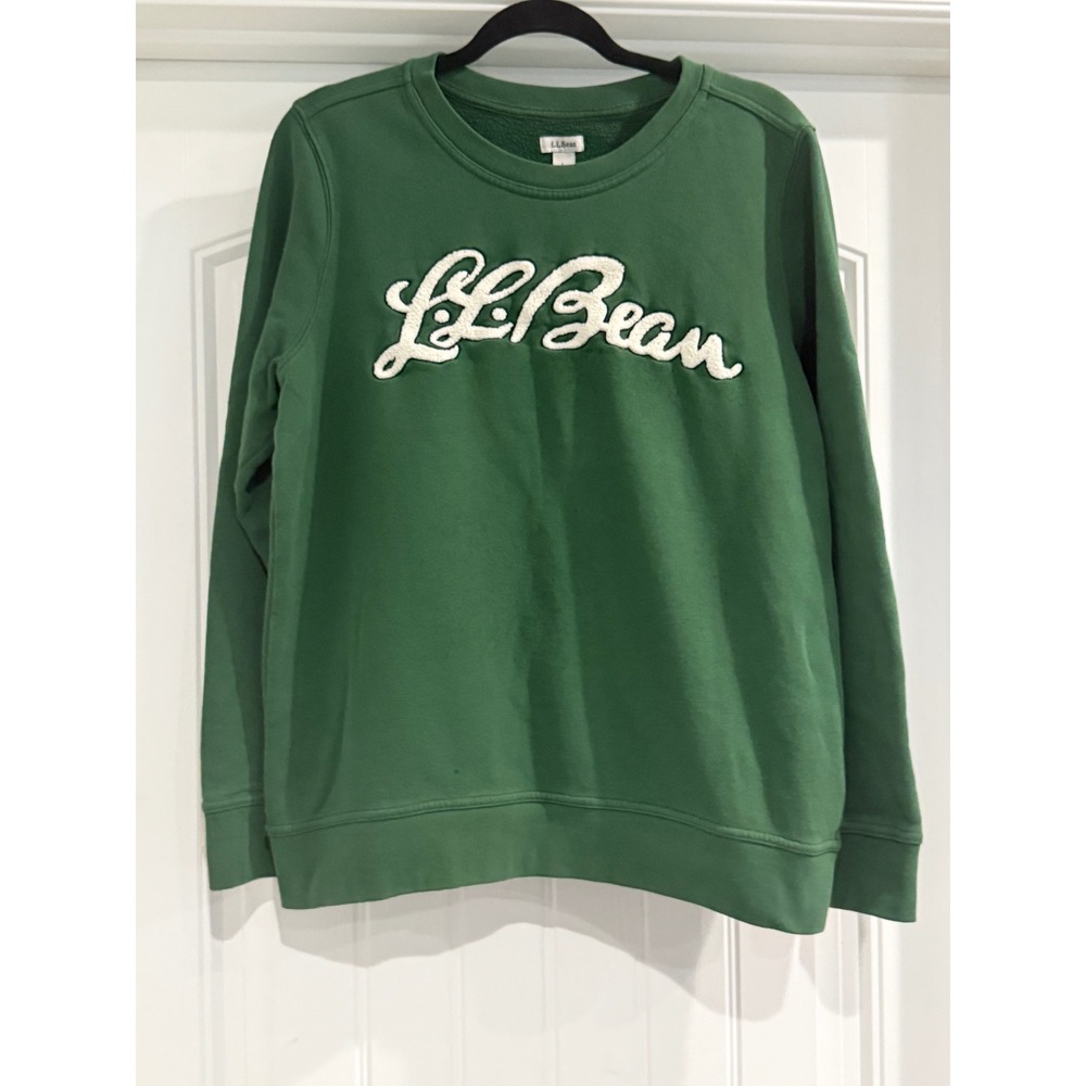 L.L. Bean Men's Green Script Logo Fleece Crewneck Sweatshirt Large 511585